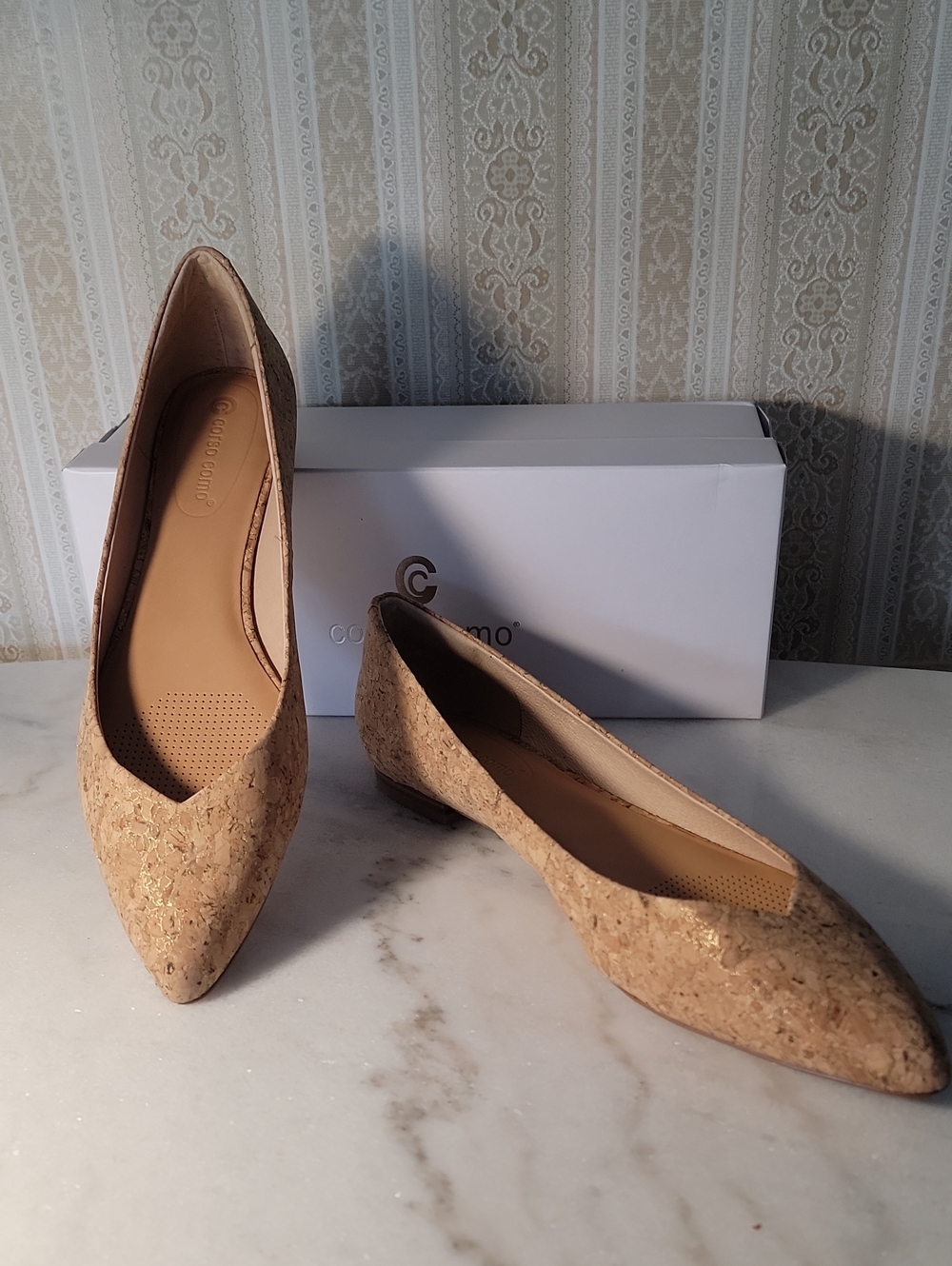 Corso Como Cork Pointed-Toe Flats in Natural Size 12